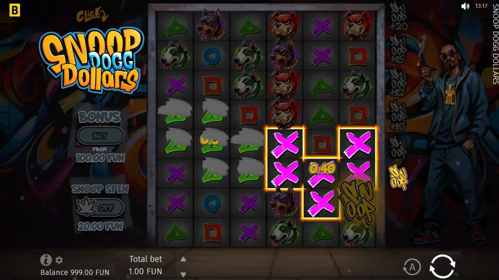 Winhero Casino Snoop Dogg Dollars Slot mit aktivem Bonus Feature und Gewinnanzeige